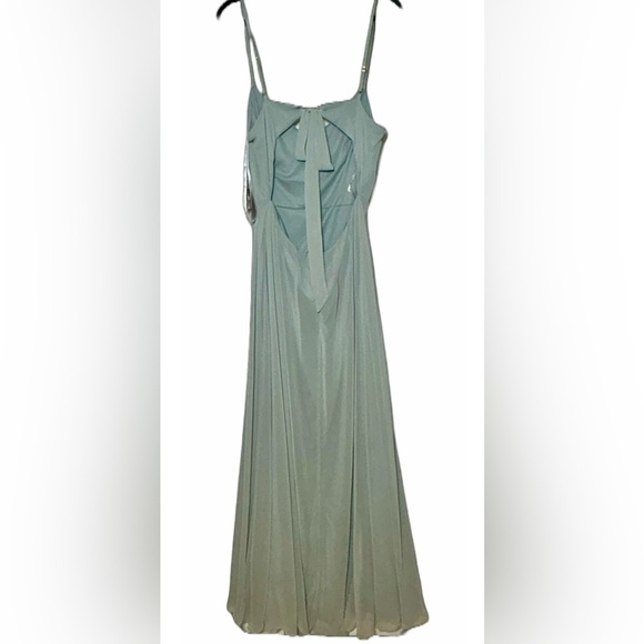 NWT Dessy Collection Tie-Back Cutout Maxi Dress w/ Front Slit, Willow Green, 14R - Picture 6 of 16